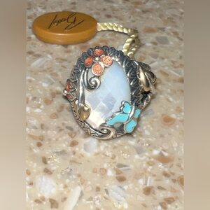 BARBARA BIXBY Faceted Mother Of Pearl Enameled Butterfly SS & 18k Gold NWT Sz 7